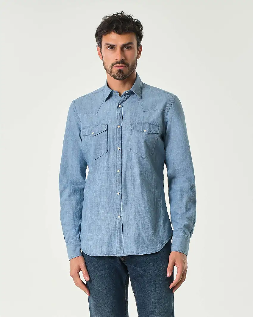 Camicia western chambray in puro cotone