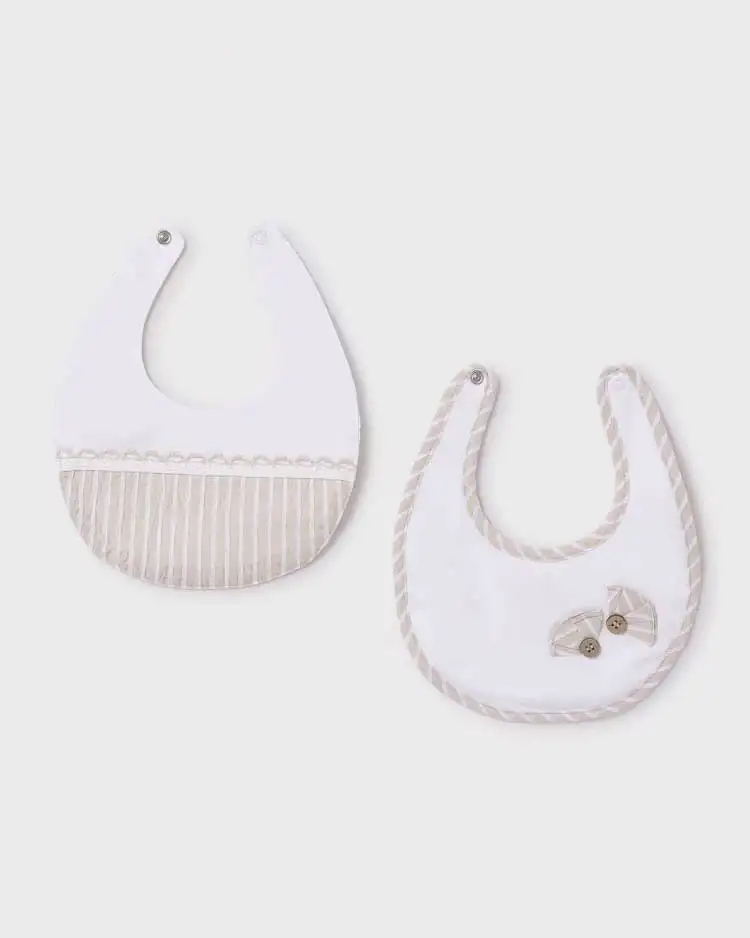 Set due bavaglini avorio e beige a righe