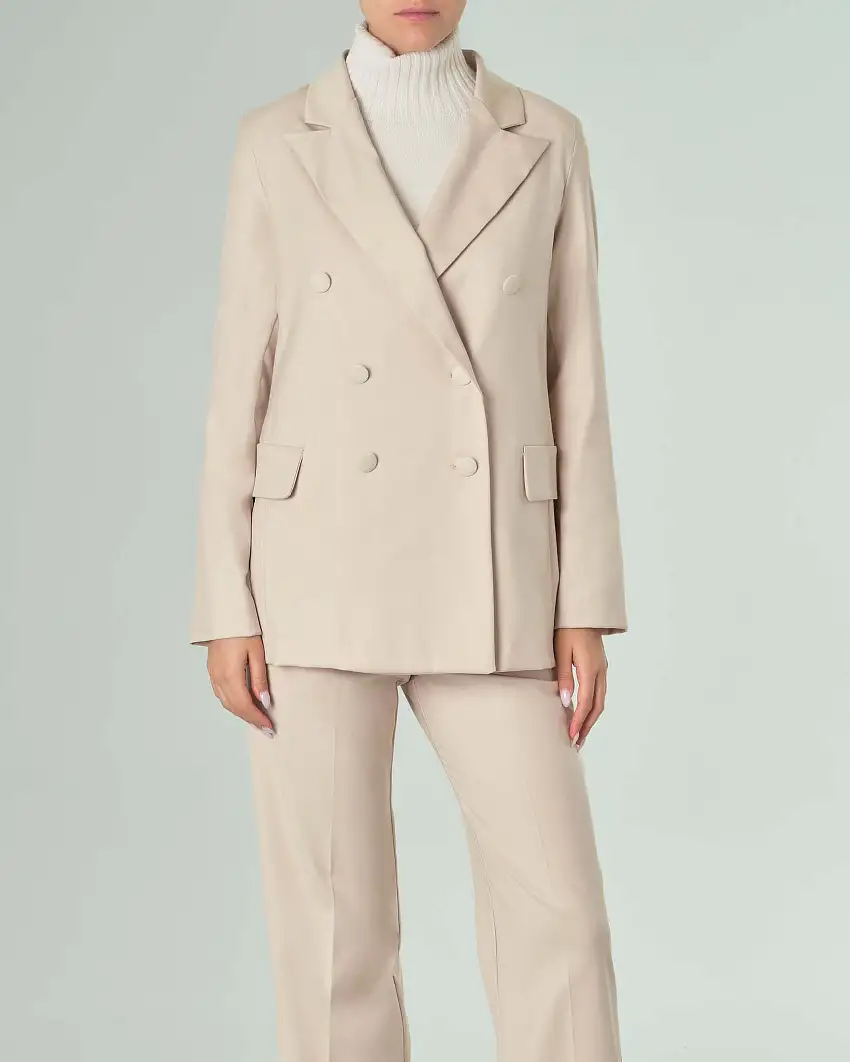 Blazer color panna a doppiopetto effetto lana