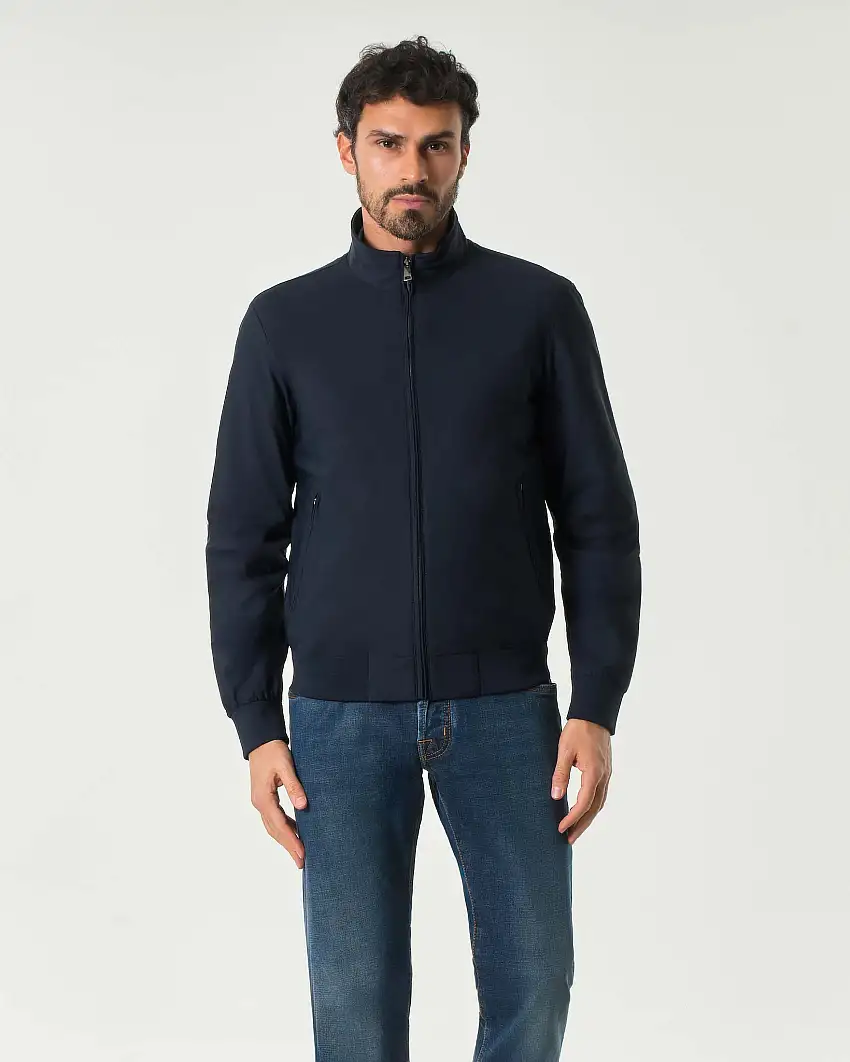 Bomber blu in tessuto tecnico stretch