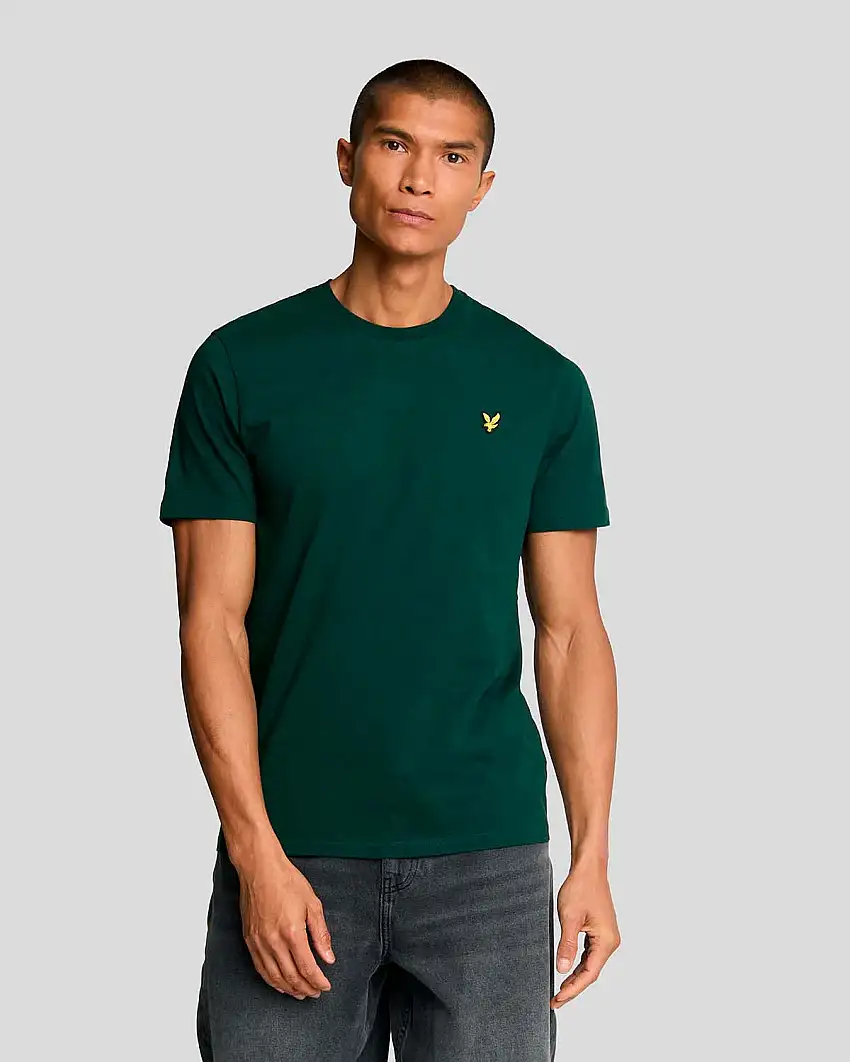 T-shirt mezza manica Lyle & Scott verde in cotone con logo aquila gialla ricamata sul petto