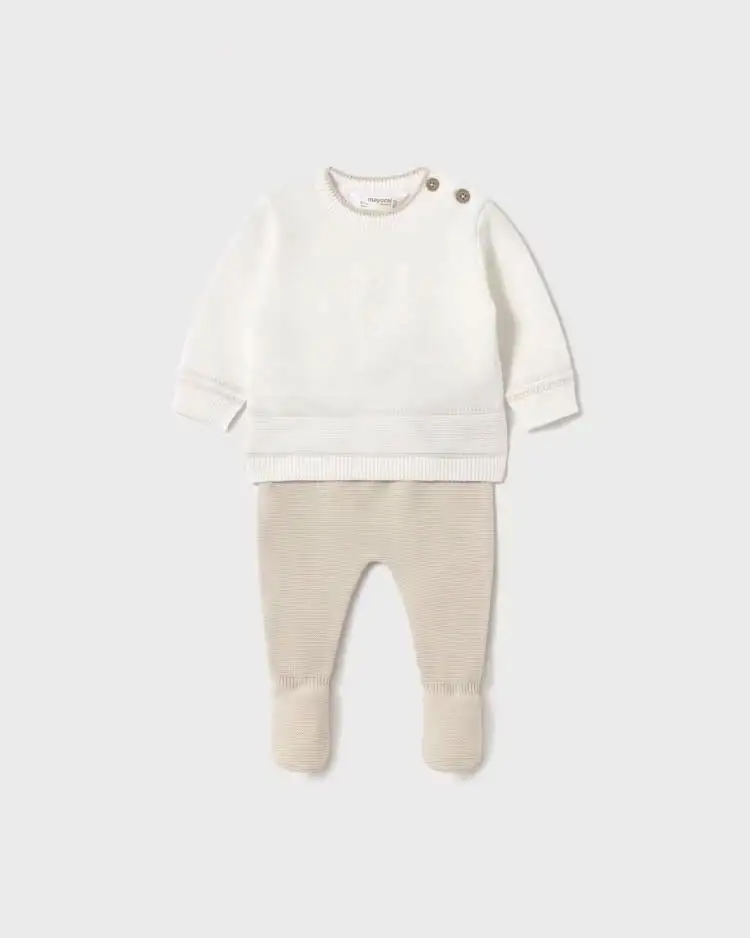 Completo avorio e beige in maglia di cotone