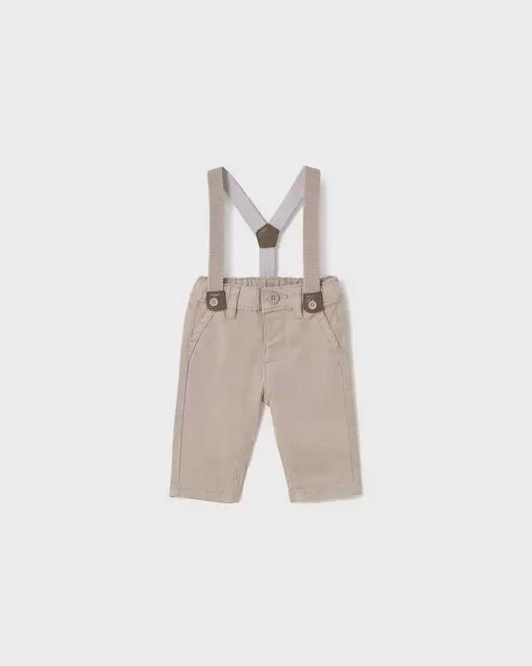 Pantalone beige in cotone stretch con bretelle