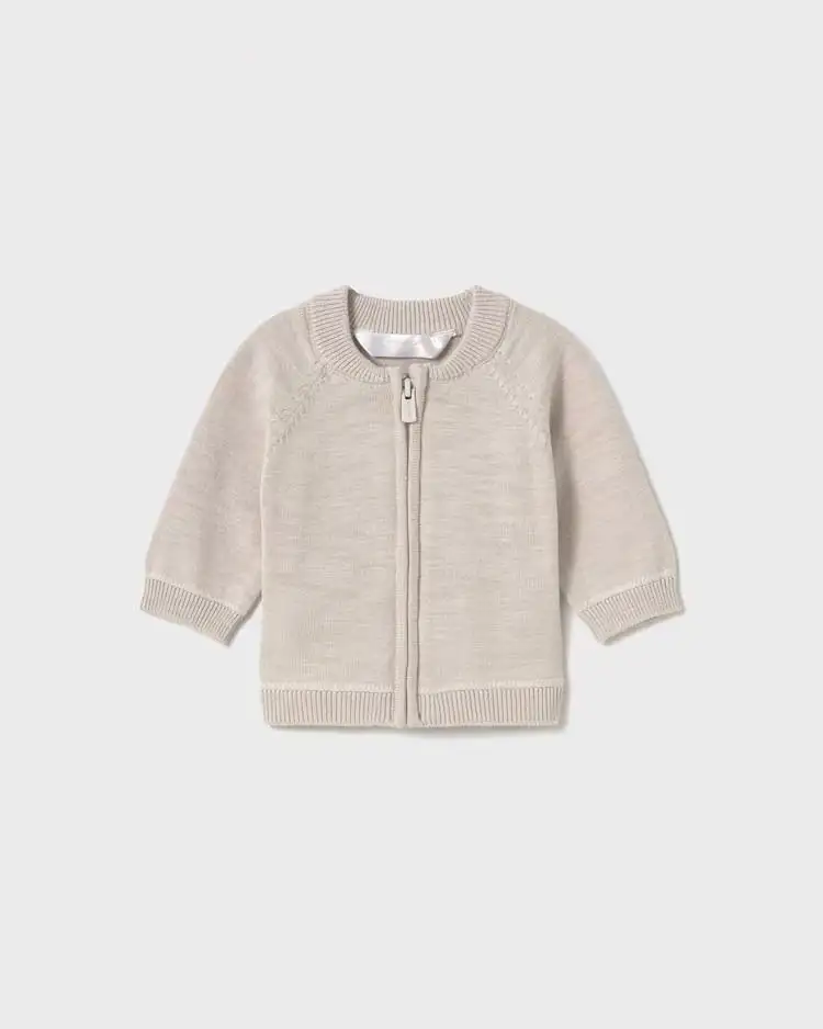 Maglia beige in cotone con apertura zip