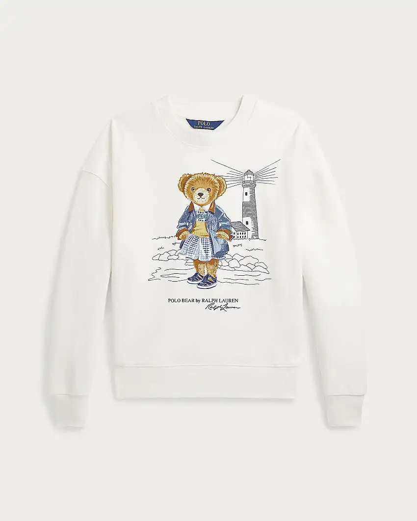 Felpa Polo Ralph Lauren bianca girocollo con orsetta Polo Bear