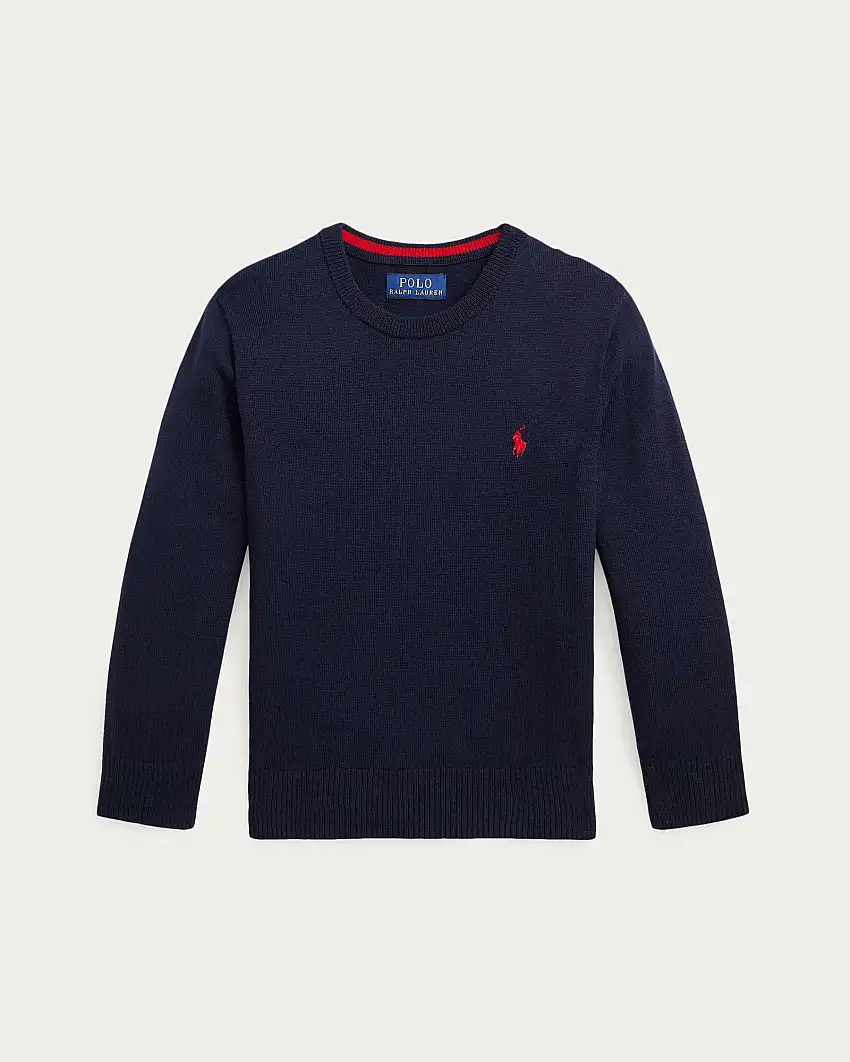 Maglia Polo Ralph Lauren blu girocollo in cotone con logo pony rosso