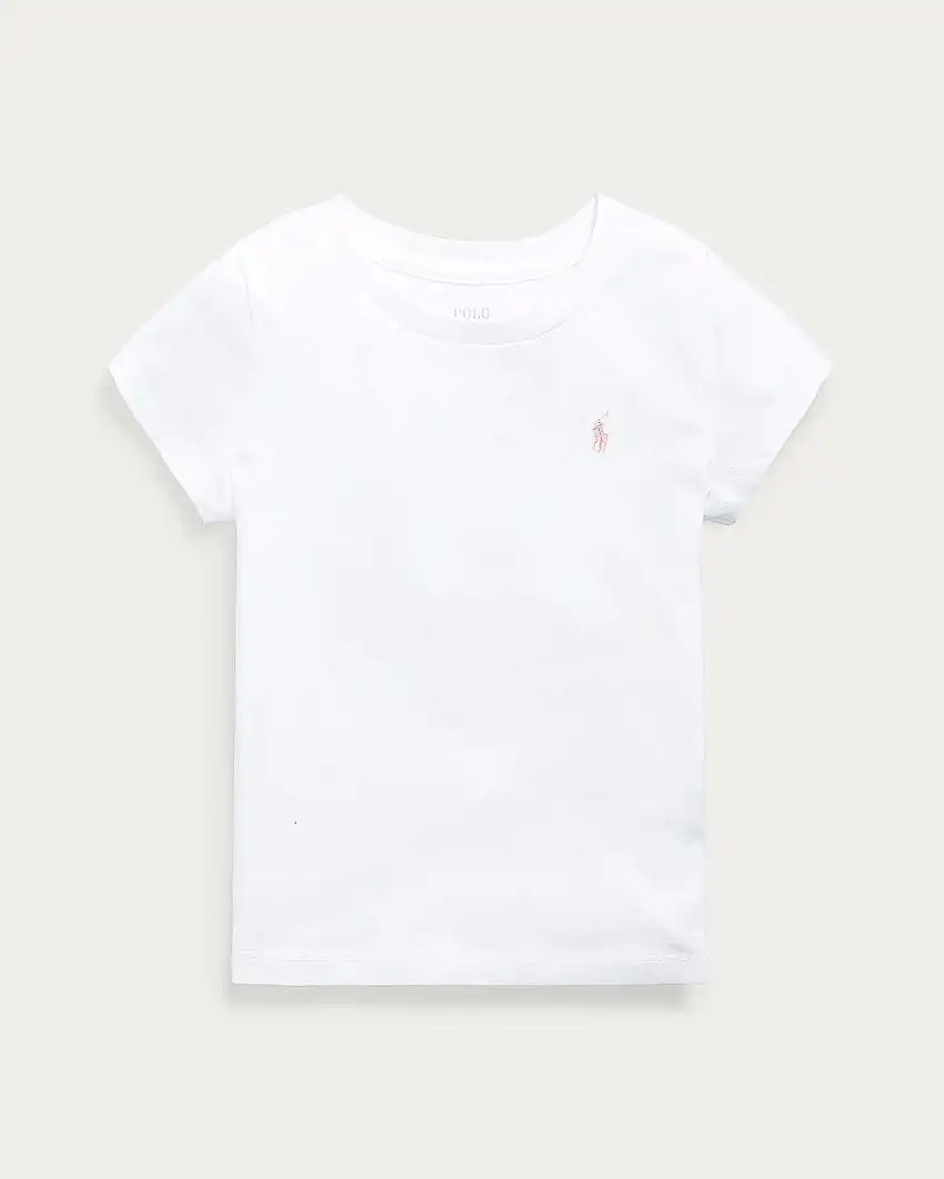 T-shirt Polo Ralph Lauren bianca mezza manica con logo pony rosa ricamato