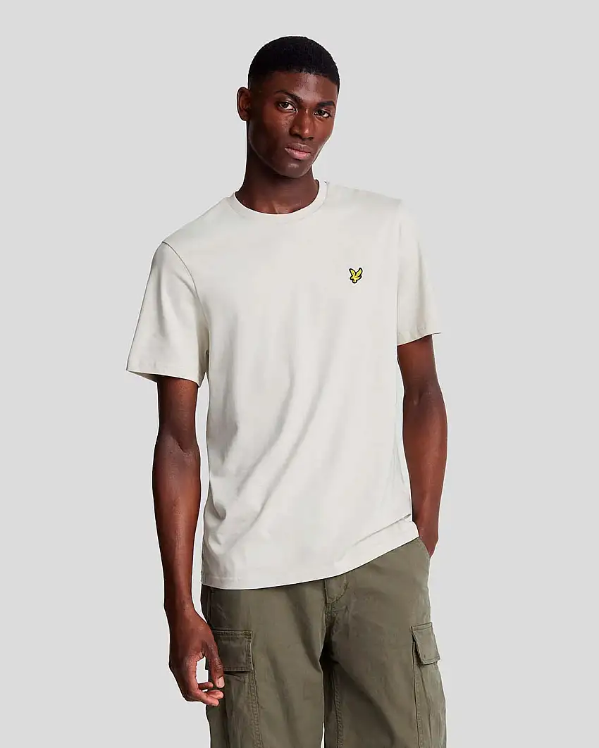 T-shirt mezza manica Lyle & Scott beige in cotone con logo aquila gialla ricamata sul petto