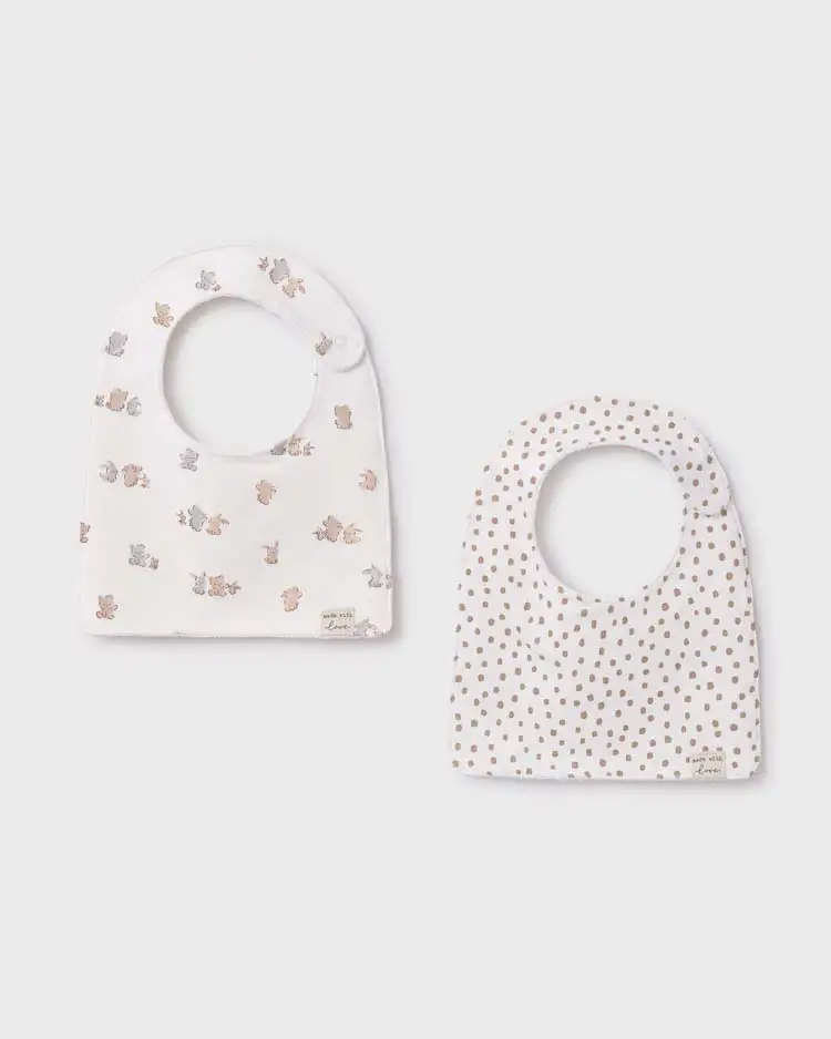 Set due bavaglini squadrati con animaletti e pois