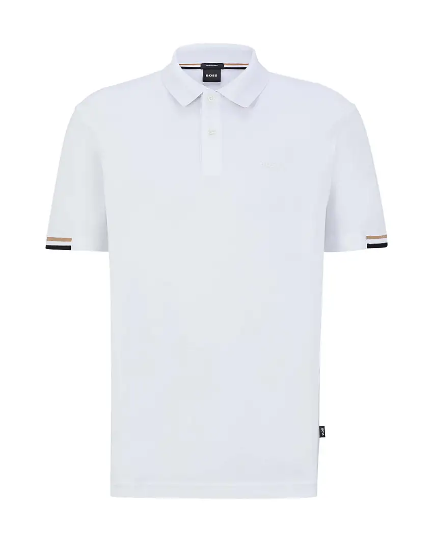 Polo Parlay bianca in puro cotone mezza manica con bordino in contrasto
