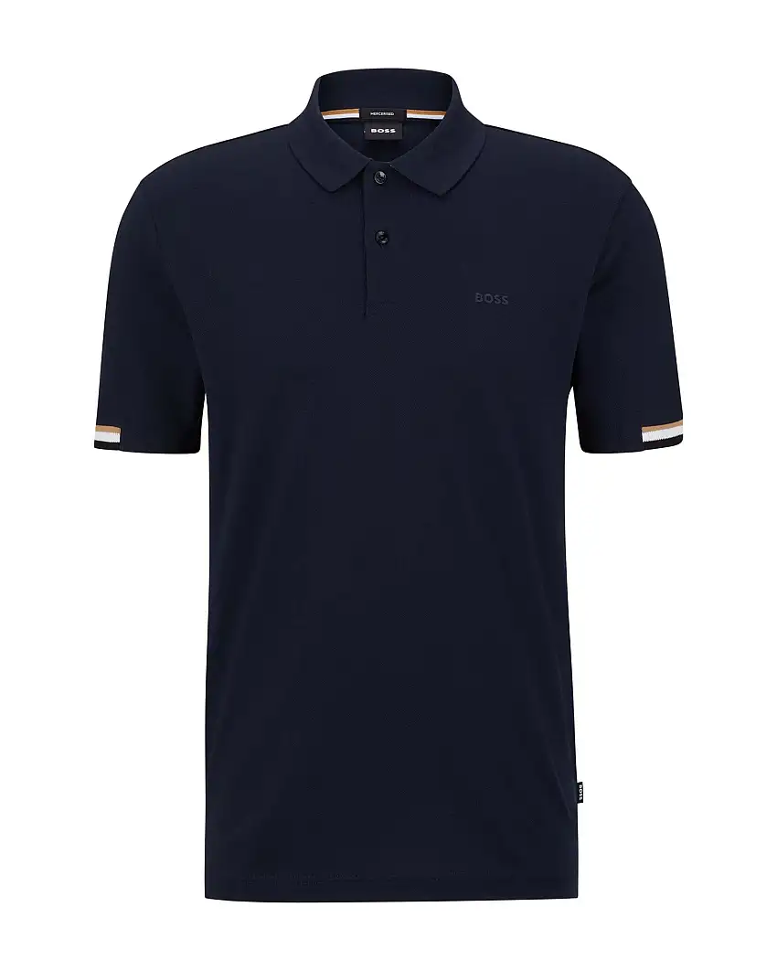 Polo Parlay blu in puro cotone mezza manica con bordino in contrasto