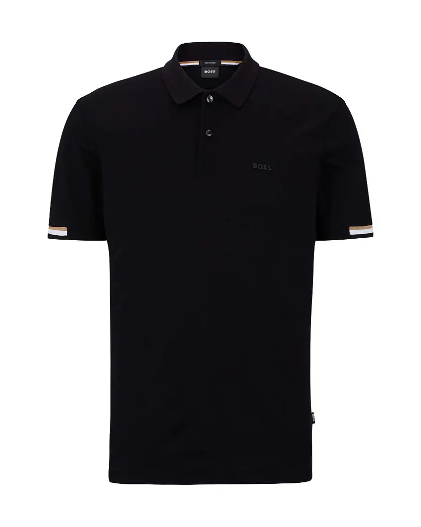 Polo Parlay nera in puro cotone mezza manica con bordino in contrasto