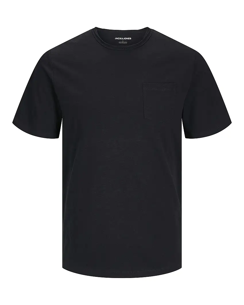 T-shirt nera mezza manica in jersey di puro cotone con taschino applicato sul petto e scollo taglio vivo