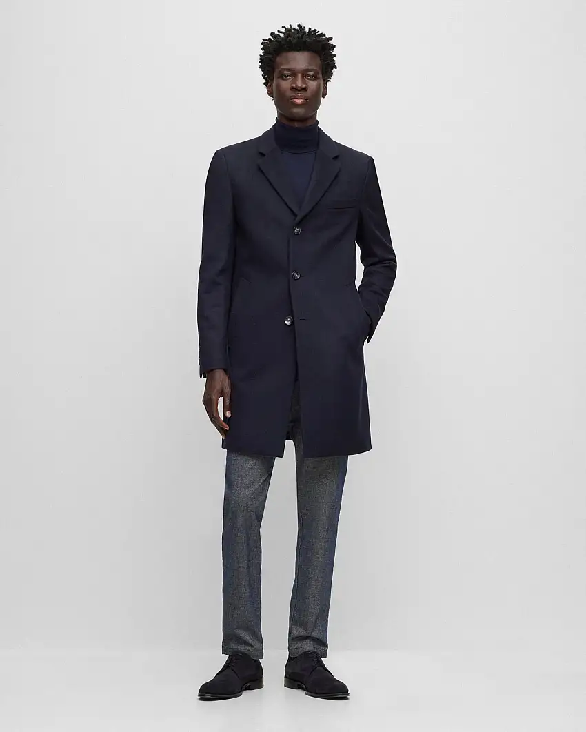 Cappotto Hyde blu in panno di lana e cashmere