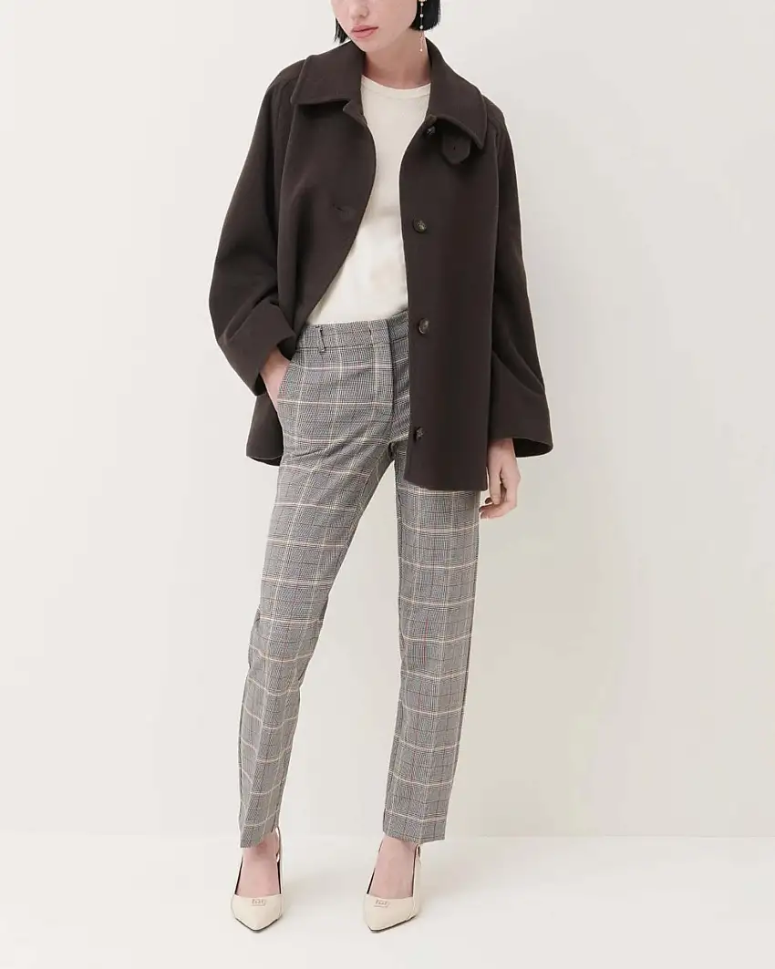 Pantaloni in misto lana a fantasia Principe di Galles con riga rossa e cammello