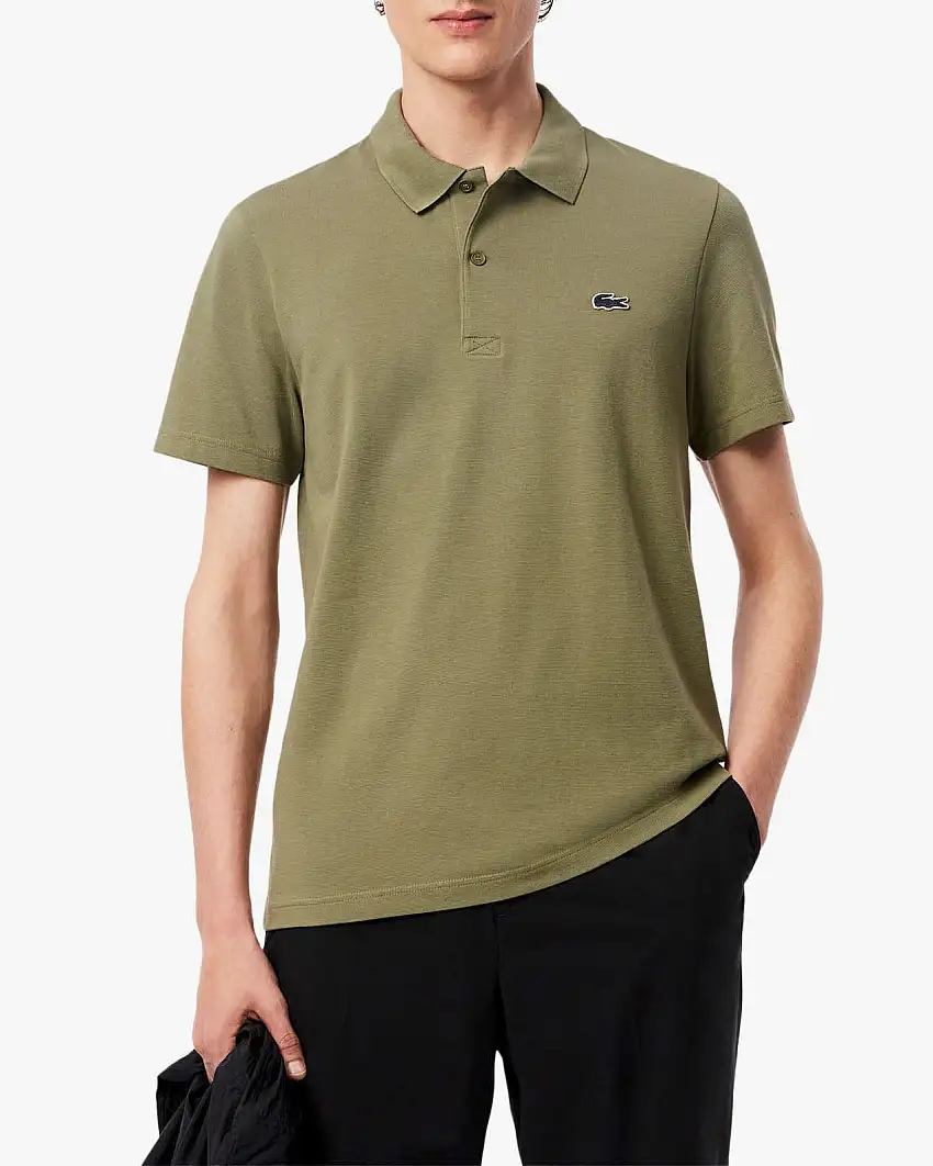 Polo mezza manica verde militare in cotone organico stretch punto wafer