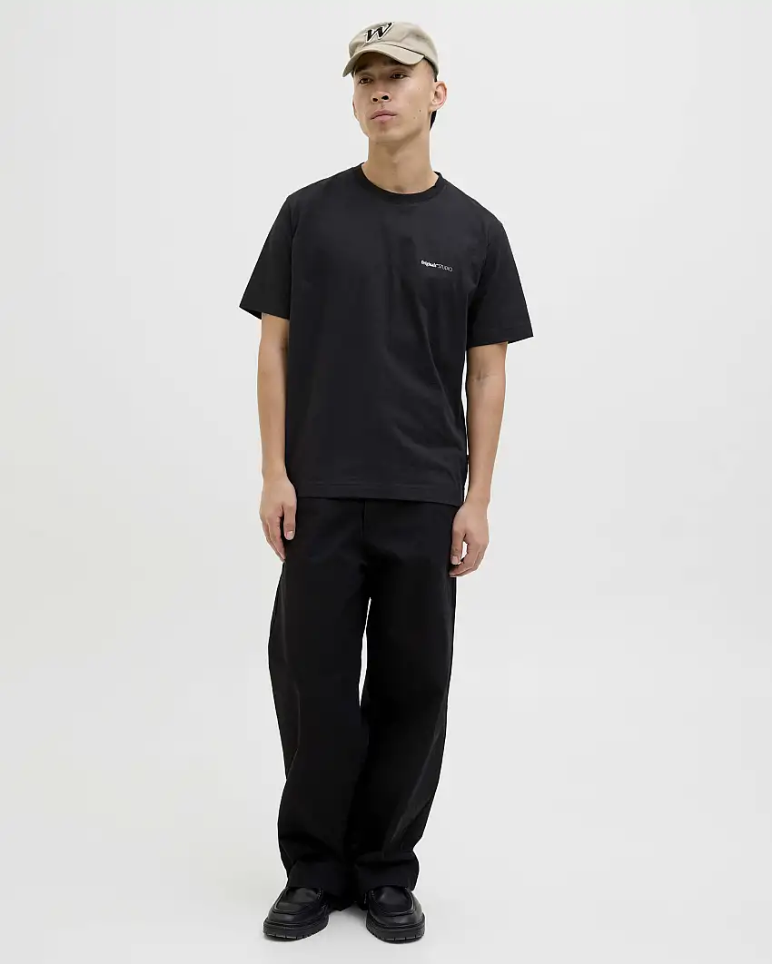 T-shirt nera relaxed-fit in puro cotone con stampa grafica floreale sul retro