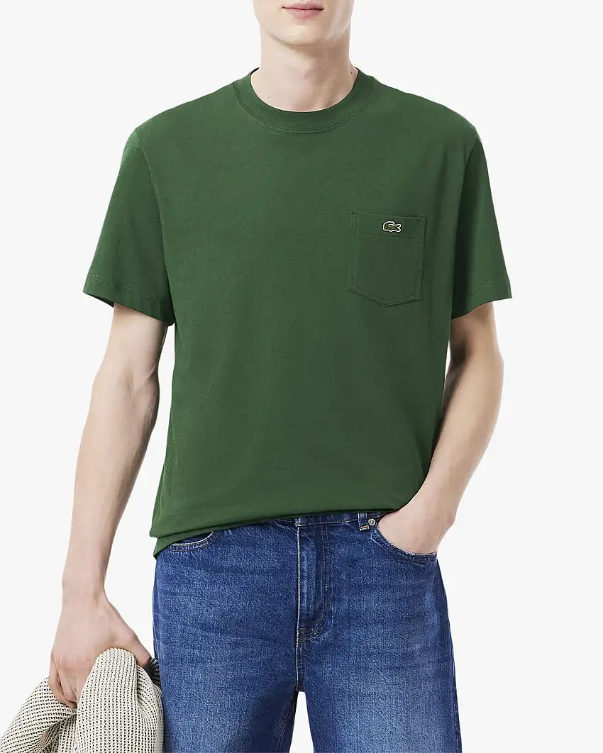 T-shirt verde mezza manica con taschino e logo sul petto