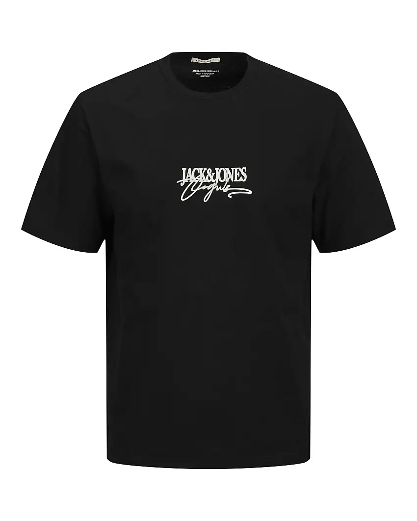 T-shirt nera in jersey di puro cotone con stampa logo frontale bianca