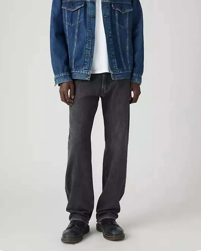 Jeans 555 Relaxed Straight lavaggio nero stone washed in cotone e lino