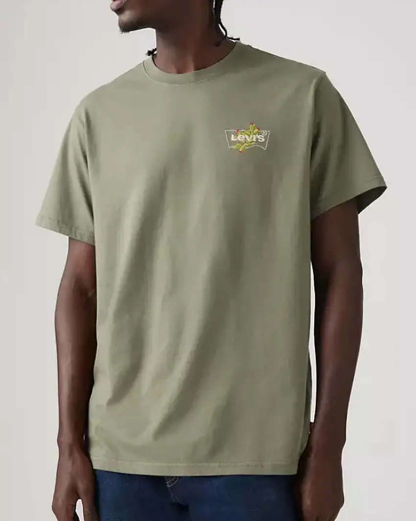 T-shirt verde militare relaxed fit con logo e cactus ricamati sul petto