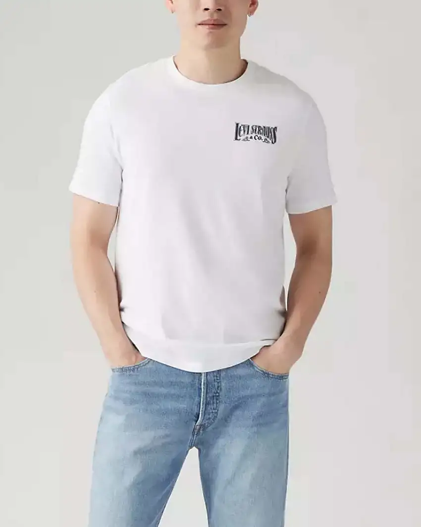 T-shirt bianca mezza manica con logo vintage piccolo sul petto e maxi sul retro