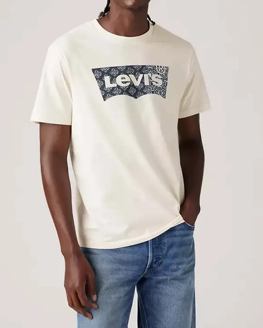 T-shirt panna mezza manica con logo batwing in grafica bandana davanti