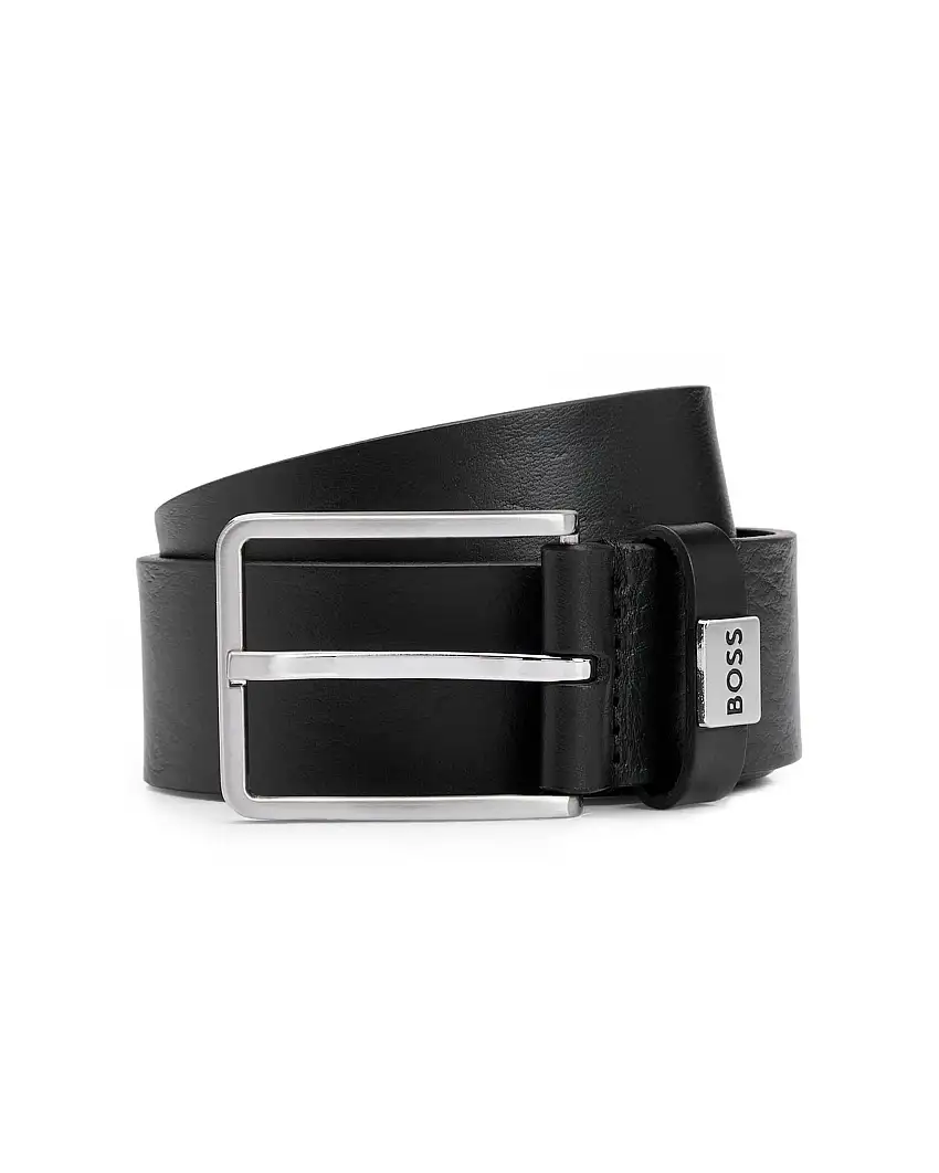 Cintura Boss Elio nera in vera pelle con fibbia argento