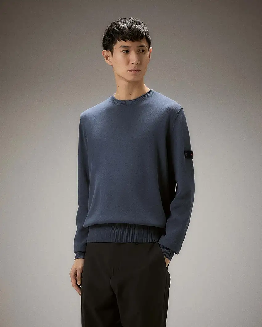 Maglia blu indaco girocollo in puro cotone soft touch