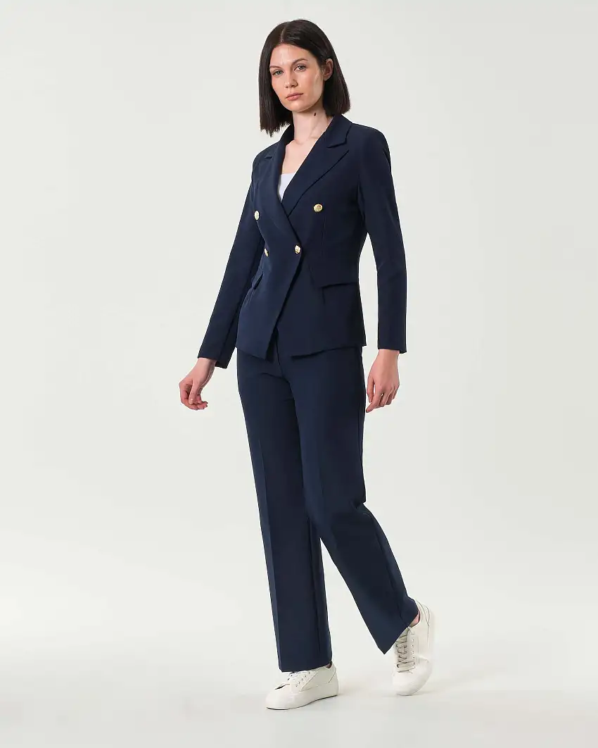 Pantaloni blu straight in misto viscosa stretch