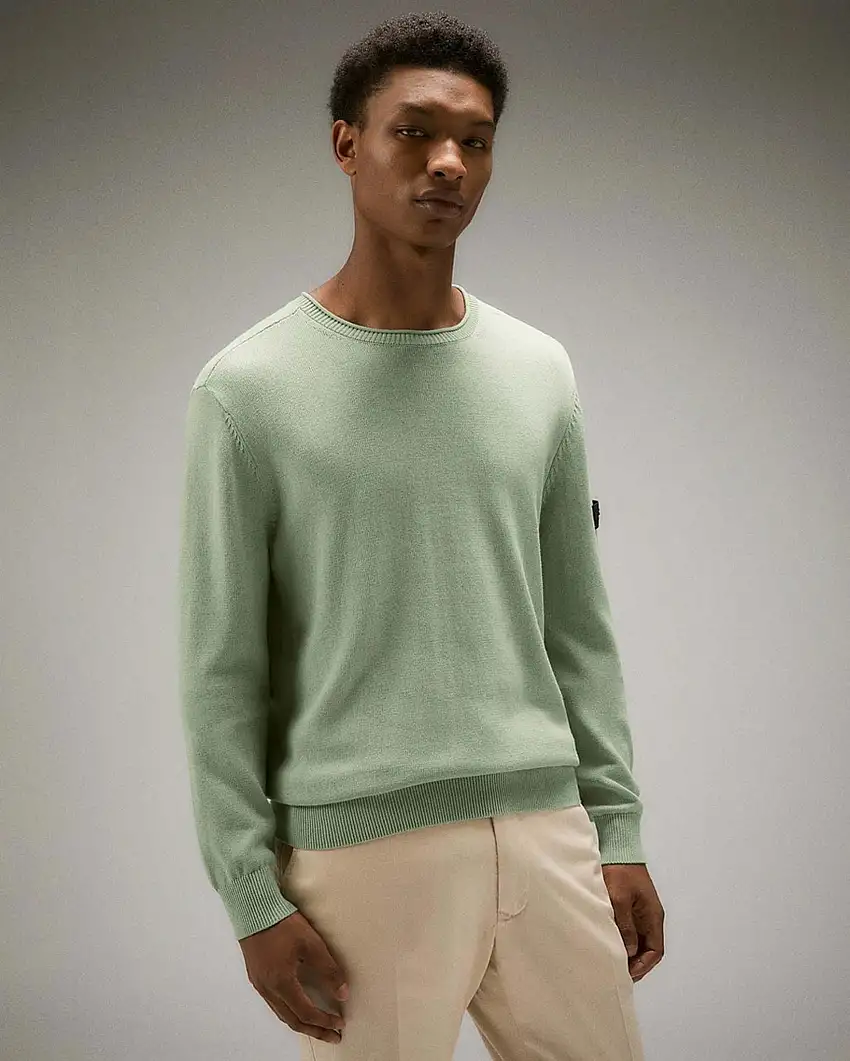 Maglia verde salvia girocollo in puro cotone soft touch