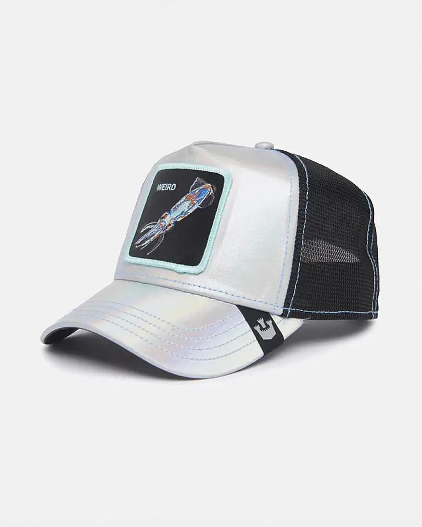 Berretto Go Way Out There trucker argento con frontino e patch calamaro
