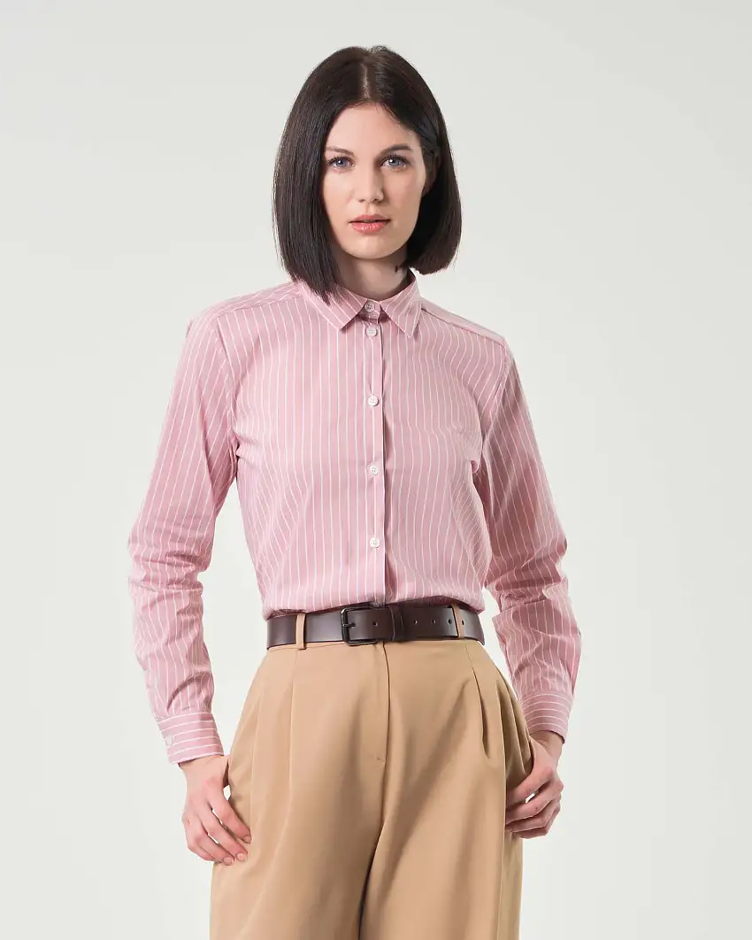 Camicia rosa cropped in misto cotone a righe bianche