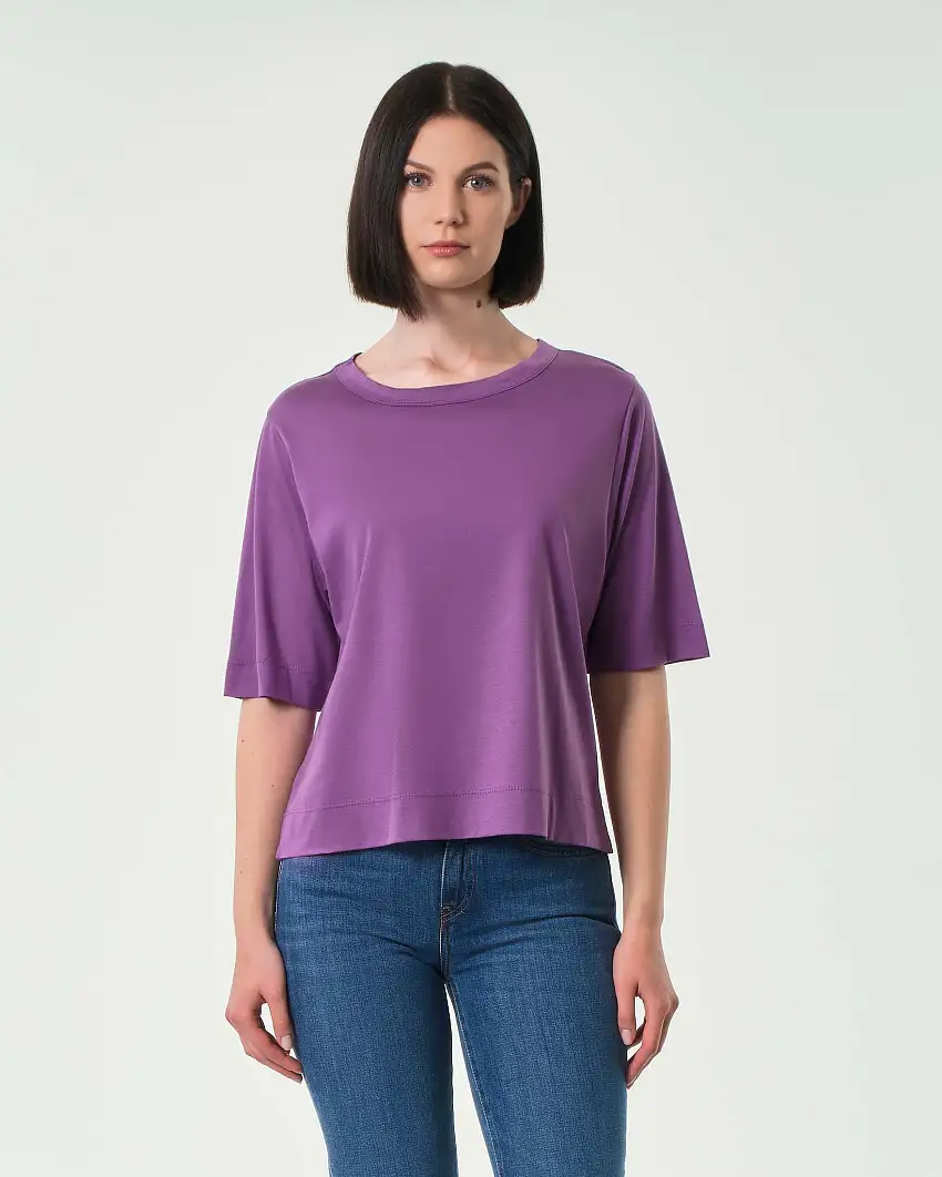 T-shirt boxy viola in cotone e modal con spacchetti laterali