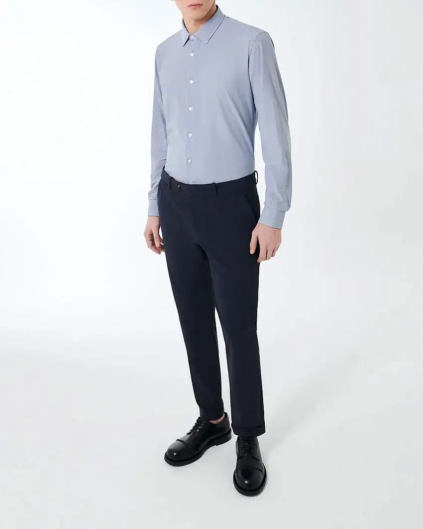 Camicia bastoncino blu e bianca Shirt Oxford Jacquard in tessuto tecnico stretch