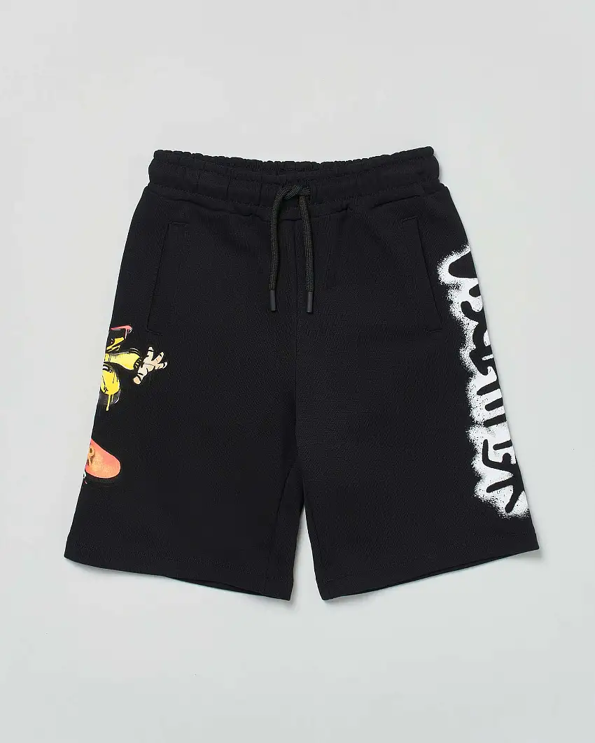 Bermuda nero con grafica skate e maxi logo graffiti