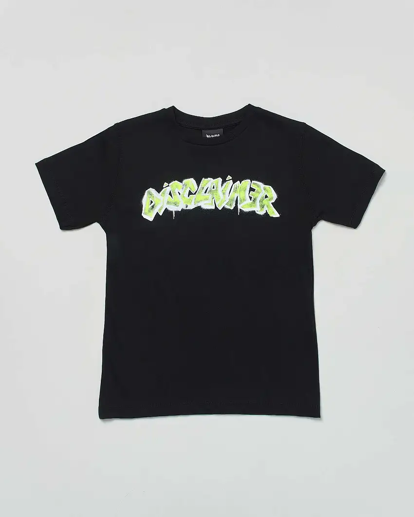 T-shirt nera mezza manica con scritta logo grafica davanti