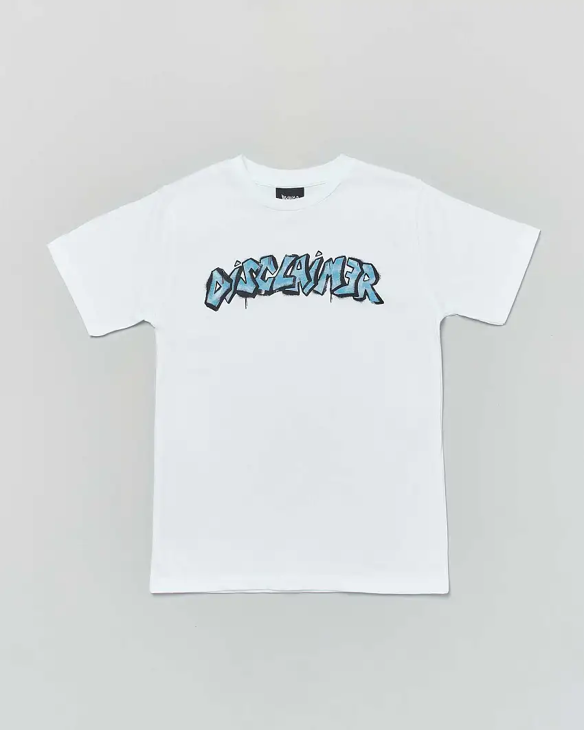 T-shirt bianca mezza manica con scritta logo grafica davanti