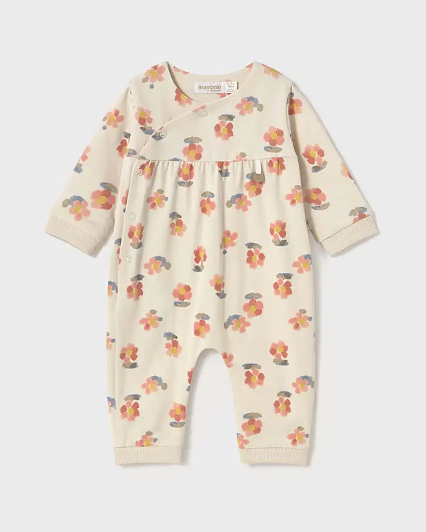 Tutina color crema con fantasia fiori multicolor e copri piedini