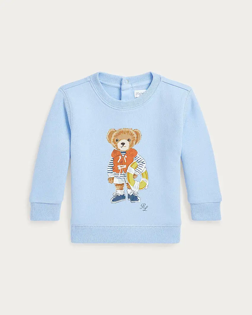 Felpa azzurra Polo Ralph Lauren in misto cotone con stampa Polo Bear e salvagente