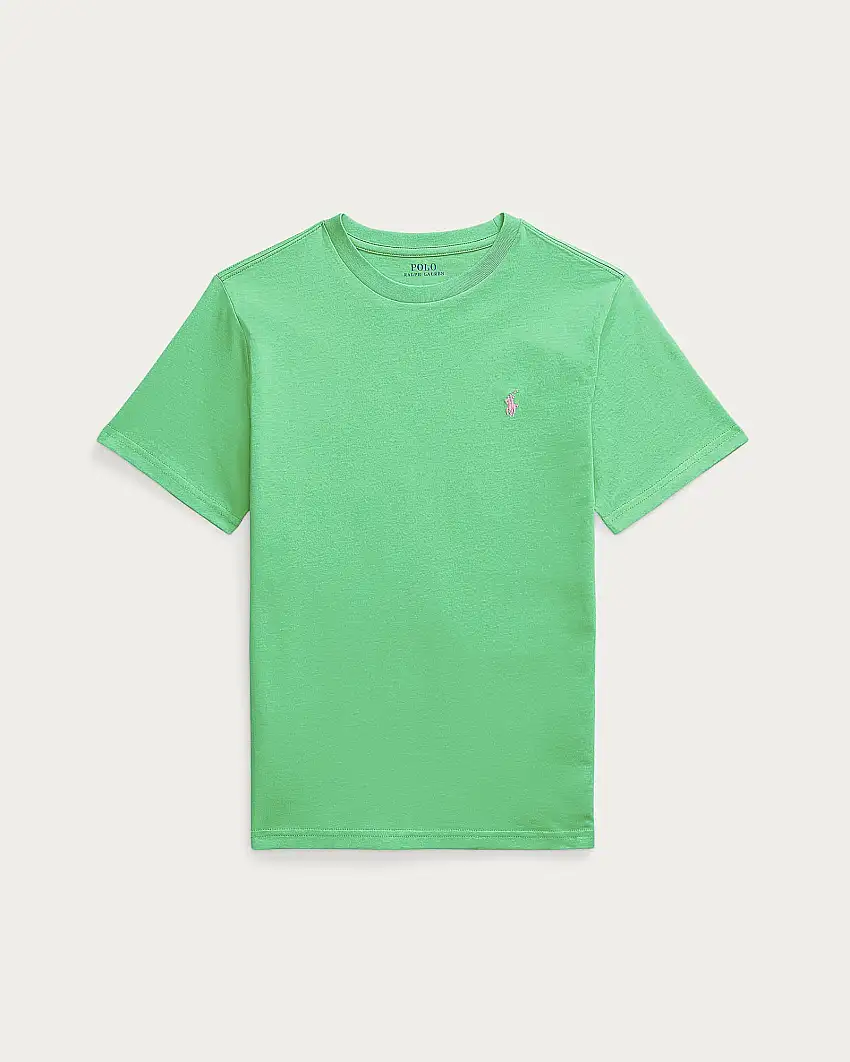 T-shirt Polo Ralph Lauren verde mezza manica con logo pony rosa