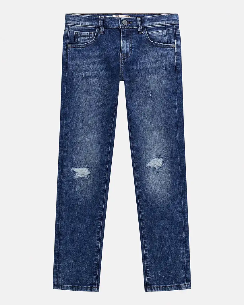Jeans Guess slim in cotone stretch a lavaggio scuro stone washed con abrasioni