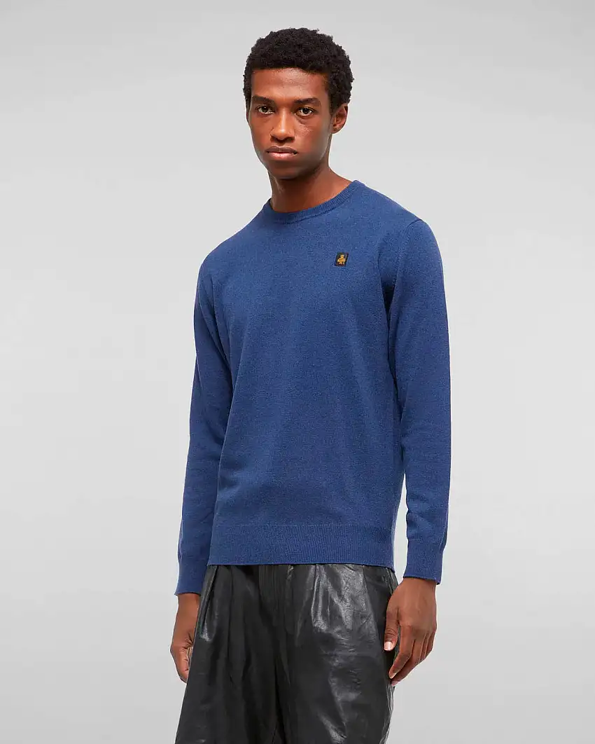 Maglia girocollo blu indaco in misto lana e cashmere