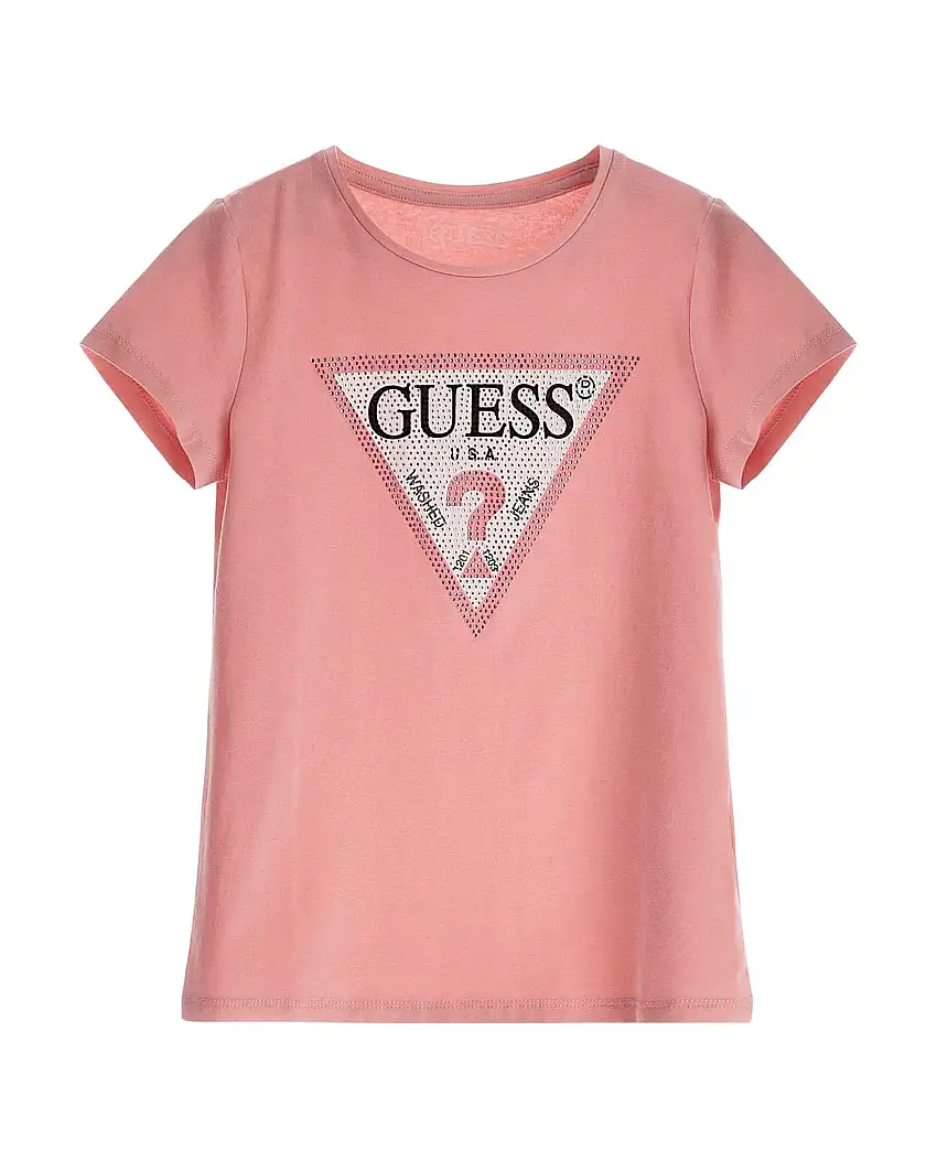 T-shirt mezza manica rosa con logo Icon in strass