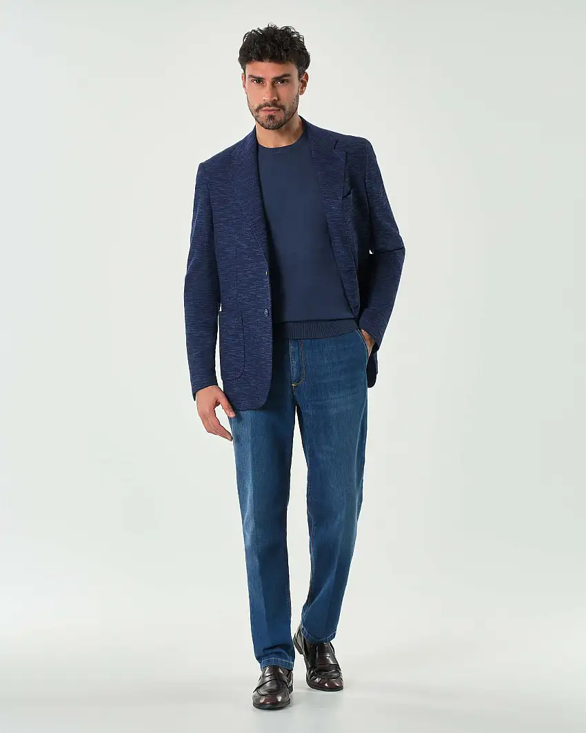 Blazer Ashki.i blu indaco in jersey di misto cotone melange