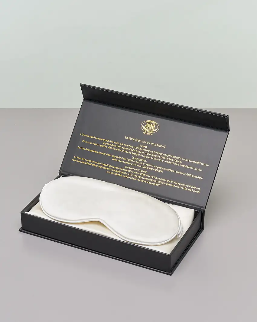 Cofanetto federa, mascherina e scrunchie color avorio in pura seta di gelso