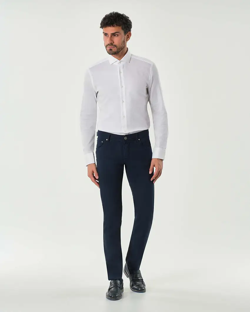 Camicia Boss bianca Spread in tessuto micro armatura di cotone con colletto aperto alla francese