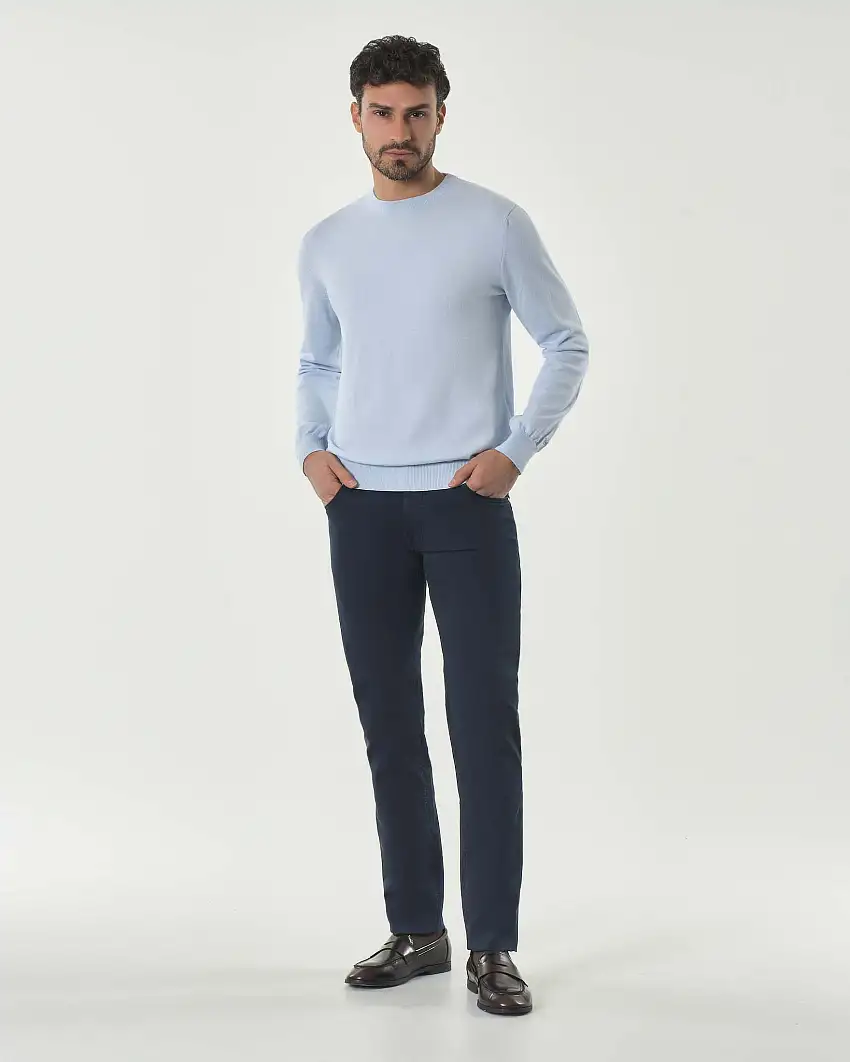 Pantalone Nick cinque tasche blu in gabardina di cotone stretch