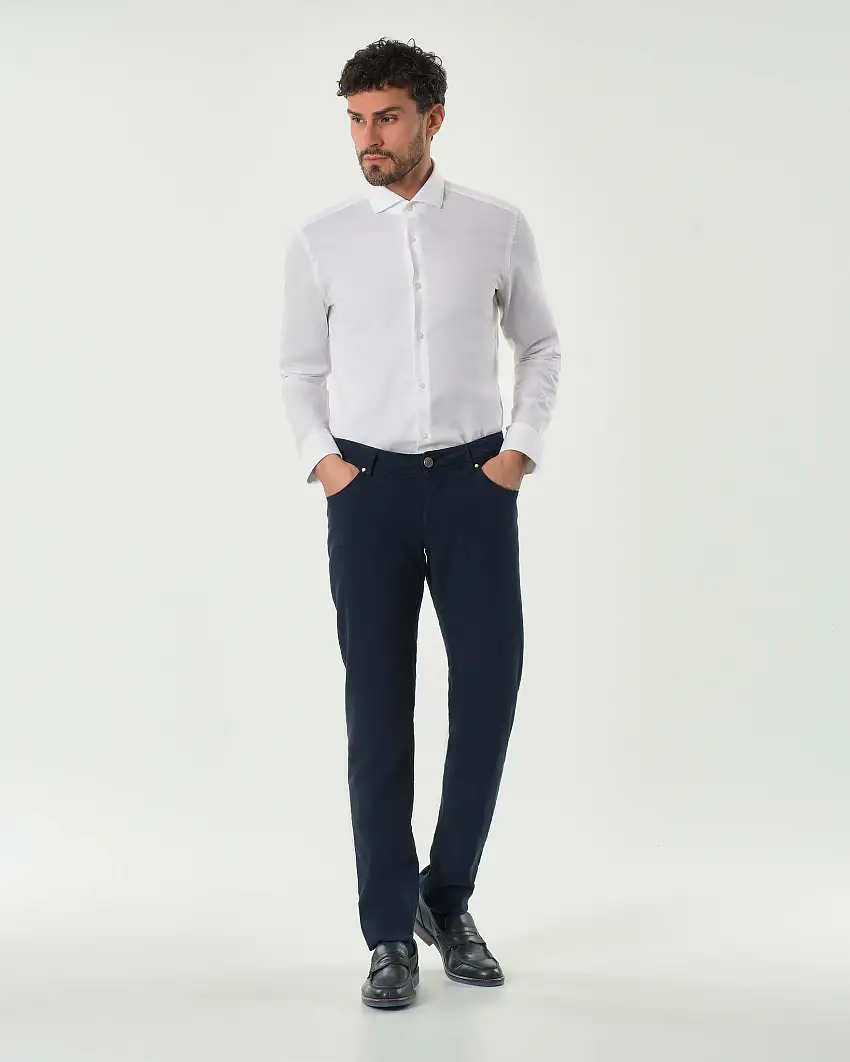 Pantalone Nick cinque tasche blu in cotone stretch micro armatura