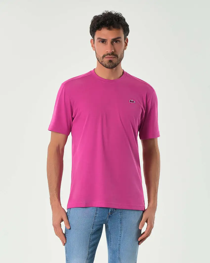 T-shirt Lacoste fucsia mezza manica con logo coccodrillo ricamato